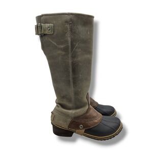 Sorel Slimpack Tall Riding Boot Women 6 Shale Grey Waterproof Leather NL2007-051